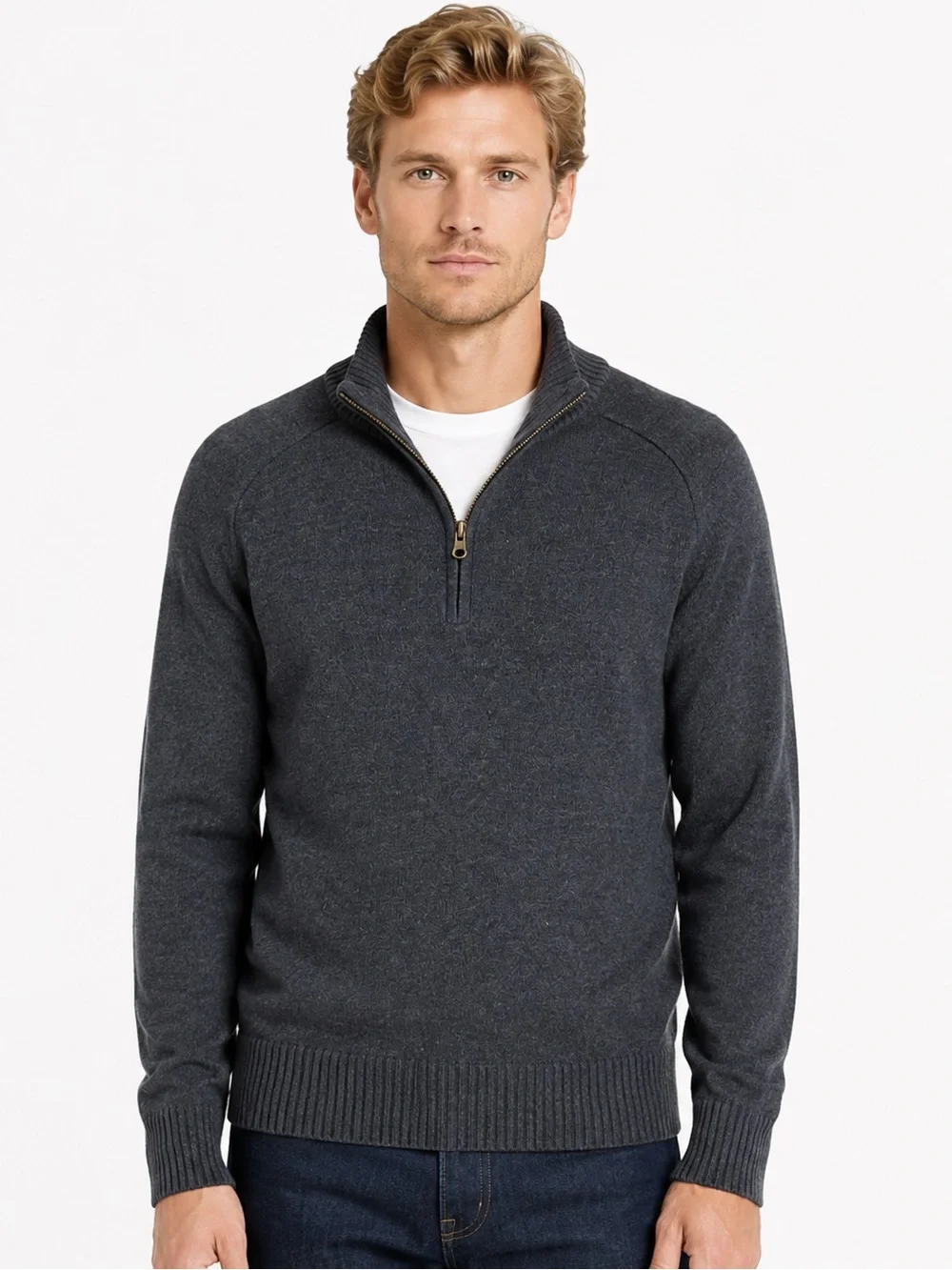J Crew Merino Wool 1/4 Zip Sweater In Grey Mens Large Pullover Preppy Casual